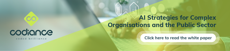 banner image with text: click here to read the white paper on AI strategies for complex organisations and the public sectore